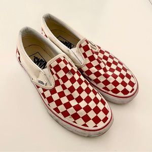 VANS red checkerboard slip-on sneakers